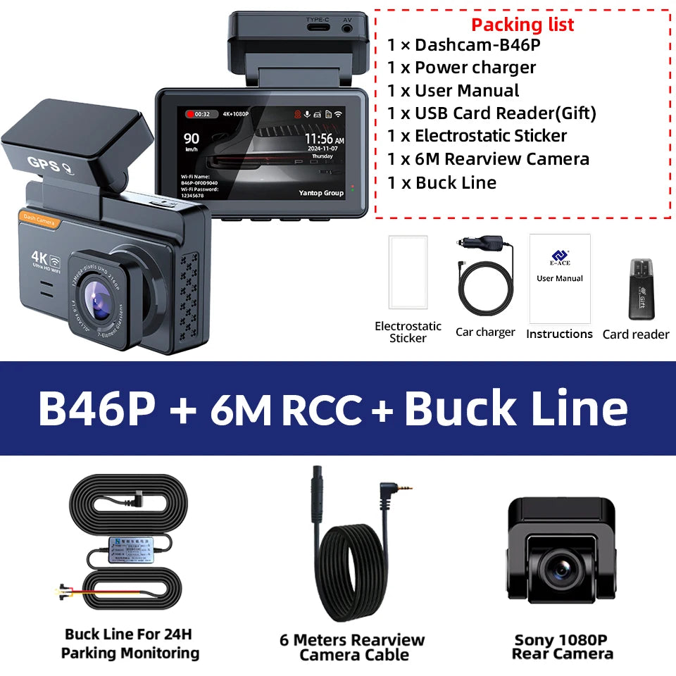 4K Dash Cam And 1080P Rear Camera