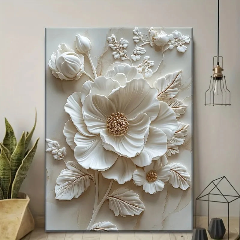 White Flower Pattern Wood Frame Murals