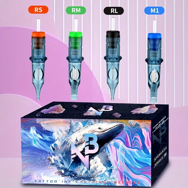 50 Pcs/Set Blue Whale Tattoo Cartridge Needle, 1203Rs/1205Rs/1207Rs/1209Rs/1211Rs, Disposable Mixed Size Tattoo Needle Standard Round Liner, Tattoo Supplies for Tattoo Artists and Beginners