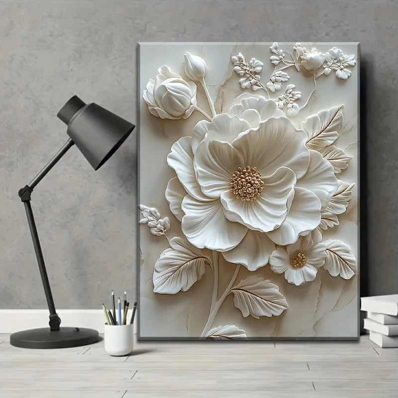 White Flower Pattern Wood Frame Murals