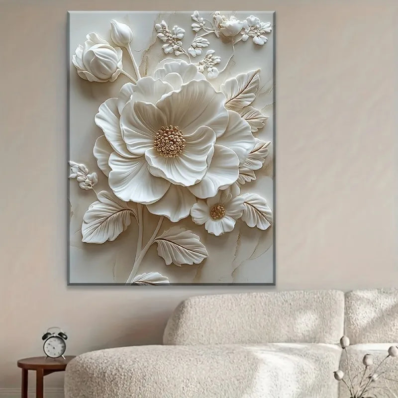 White Flower Pattern Wood Frame Murals