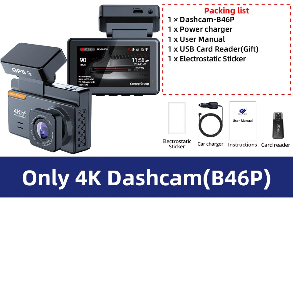 4K Dash Cam And 1080P Rear Camera