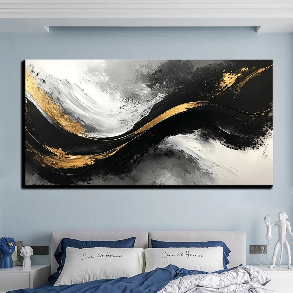 Modern Abstract Painting Black Gold