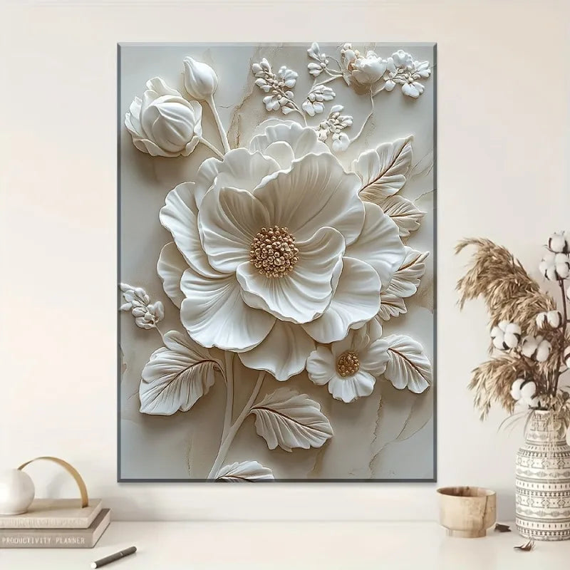White Flower Pattern Wood Frame Murals