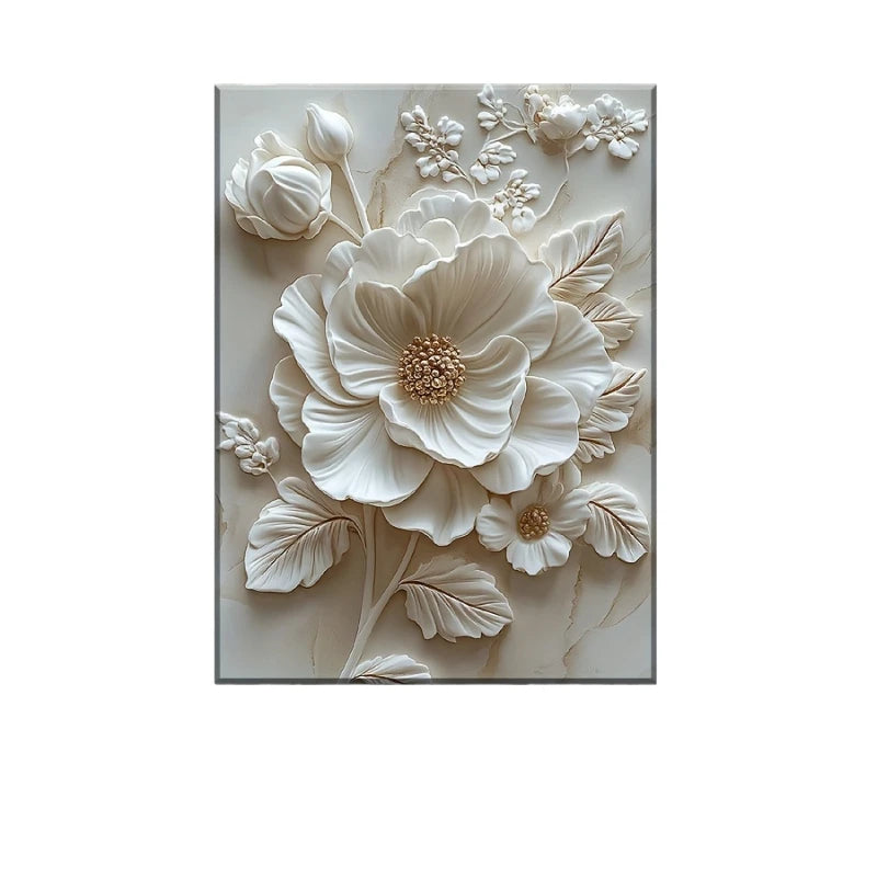 White Flower Pattern Wood Frame Murals
