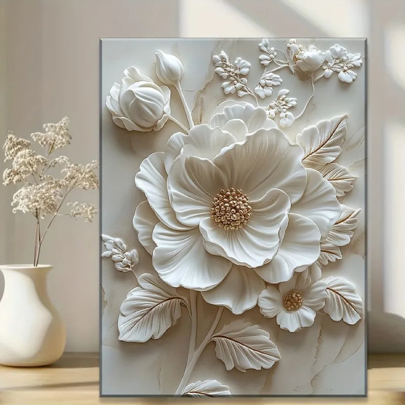 White Flower Pattern Wood Frame Murals