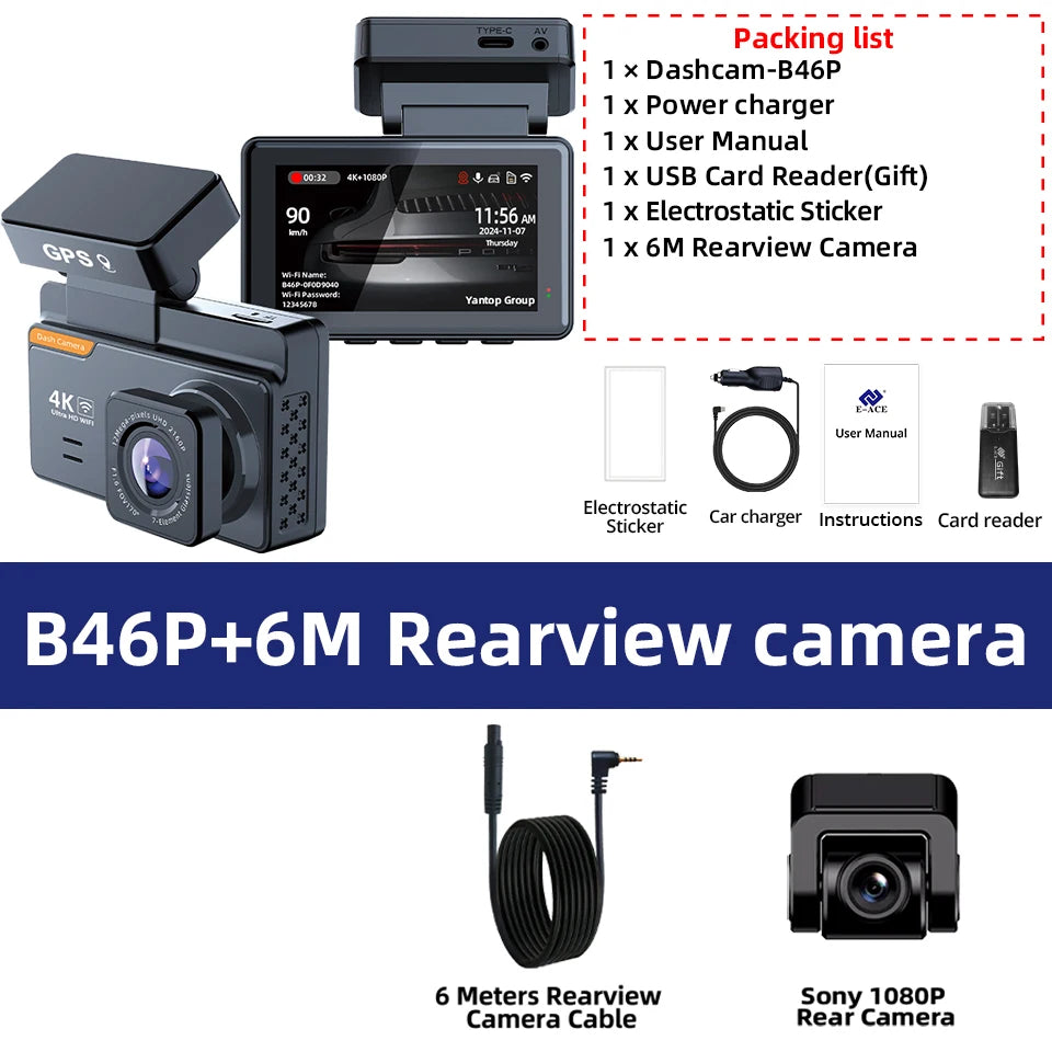 4K Dash Cam And 1080P Rear Camera