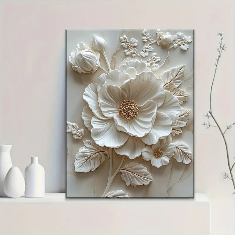 White Flower Pattern Wood Frame Murals